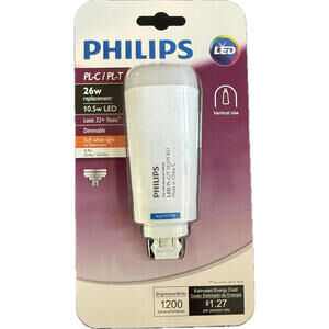 Philips 26W Equivalent Soft White PL-C/T 4-Pin Vertical Orientation LED Tube NEW